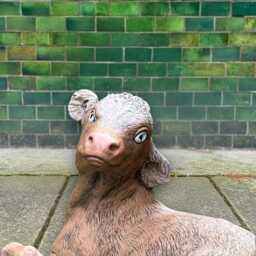 Handmade Concrete Lamb Statue Charming Stone Calf Figurine Garden Cow Decoration Cement Farm Animal Sculpture Outdoor Ornament Lamb Art - thumbnail 2