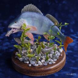 Perch Figurine, Fish Diorama, Polymer Clay, Table Decoration, Bass Statue, Handmade Fishes, Gift For Fisherman, Office Decor, Made To Order - thumbnail 1