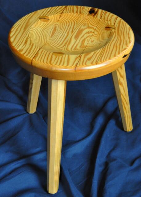Hearth Stool - Douglas Fir Three-Legged Solid Wood Stool With Scooped Seat, Tapered Octagonal Legs & Wedged Tenons Made To Order - image 1
