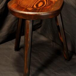 Hearth Stool - Douglas Fir Three-Legged Solid Wood Stool With Scooped Seat, Tapered Octagonal Legs & Wedged Tenons Made To Order - thumbnail 2