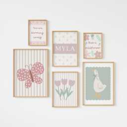 Personalized Girls Room Prints Wildflowers, Goose, Butterfly, Pastel Wall Art - thumbnail 1