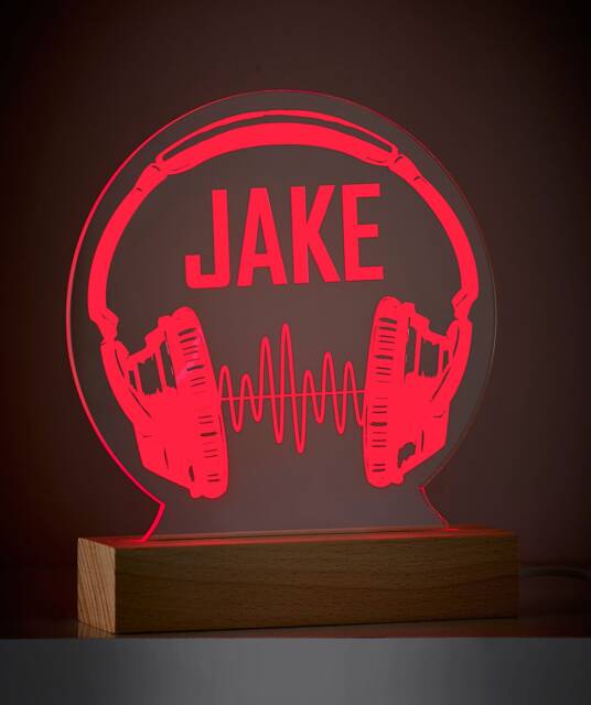 Personalised Music Dj Gamer Headphone Night Light, Childrens Multi Colour Led Lamp - image 1