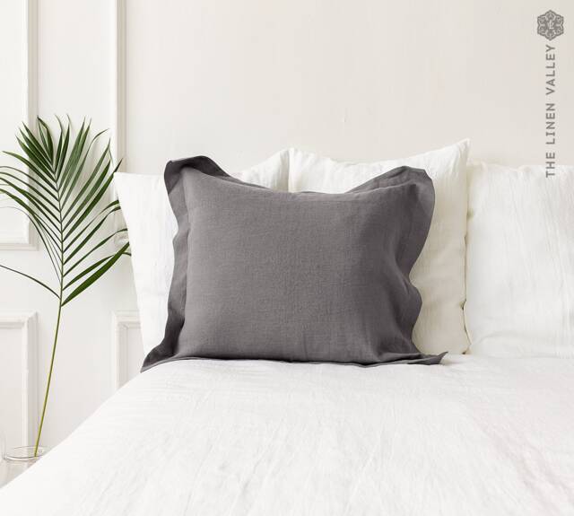 Charcoal Grey Linen Pillow-Stonewashed Charcoal Oxford Pillow Case - Standard, Queen, King Sizes - image 1