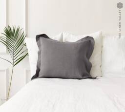 Charcoal Grey Linen Pillow-Stonewashed Charcoal Oxford Pillow Case - Standard, Queen, King Sizes