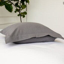 Charcoal Grey Linen Pillow-Stonewashed Charcoal Oxford Pillow Case - Standard, Queen, King Sizes - thumbnail 2