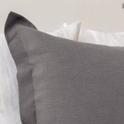 Charcoal Grey Linen Pillow-Stonewashed Charcoal Oxford Pillow Case - Standard, Queen, King Sizes - thumbnail 3