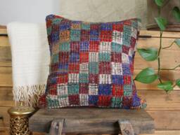 Vintage Handwoven Kilim Cushion Cover - Turkish Wool Pillow - 16In