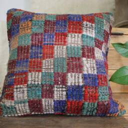 Vintage Handwoven Kilim Cushion Cover - Turkish Wool Pillow - 16In - thumbnail 2