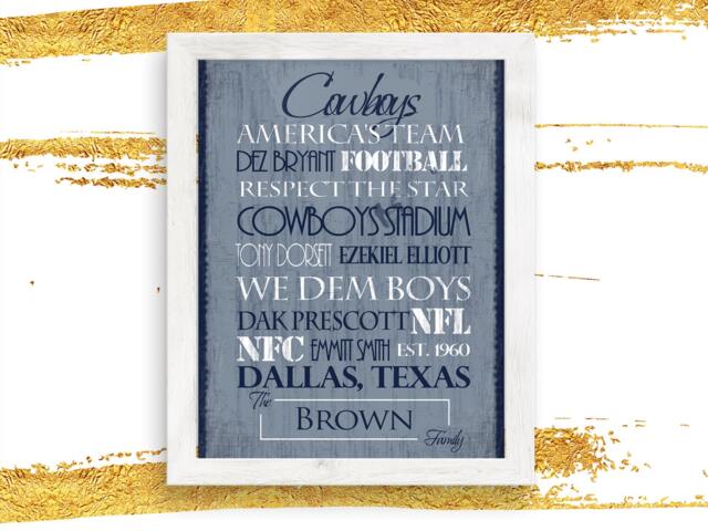 Dallas Cowboys Personalized Print Or Canvas. Gift For Fan. Man Cave Sign. Basement Bar. Decor. Gift Husband - image 1