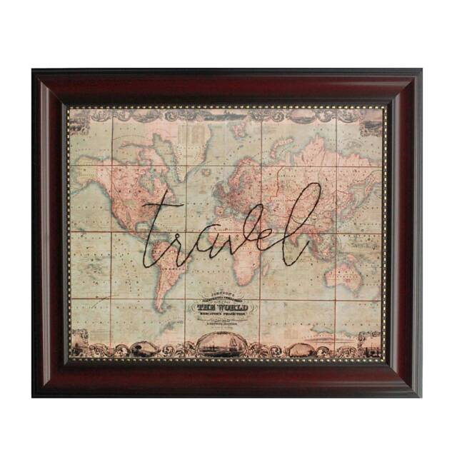 Travel World Map Hand-Embroidered Vintage Wall Art Gift - image 1