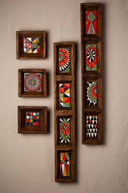 Ceramic Wall Art Set Of 5 - Handmade Framed Tiles Made To Order Stairway Rectangle - image 1