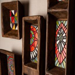 Ceramic Wall Art Set Of 5 - Handmade Framed Tiles Made To Order Stairway Rectangle - thumbnail 2