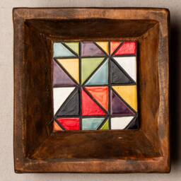 Ceramic Wall Art Set Of 5 - Handmade Framed Tiles Made To Order Stairway Rectangle - thumbnail 3