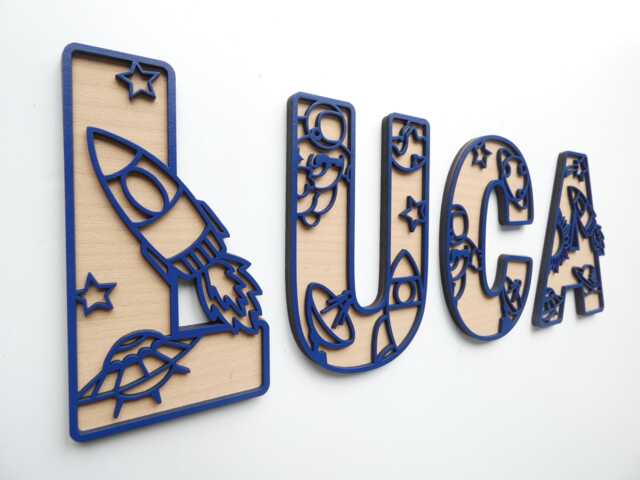 Space Themed Wooden Letters - Astrology Theme Name Decoration Personalised Sign Children's Bedroom Playroom Wall Art Rocket Star - image 1