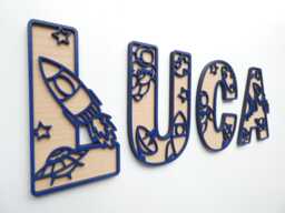 Space Themed Wooden Letters - Astrology Theme Name Decoration Personalised Sign Children's Bedroom Playroom Wall Art Rocket Star - thumbnail 1