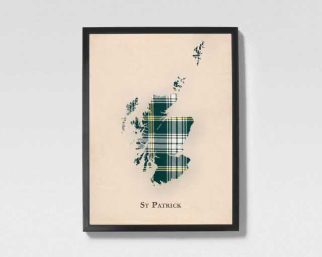 Clan St Patrick Scottish Tartan Map - Of Scotland Family Wall Decor, Ready To Hang - image 1