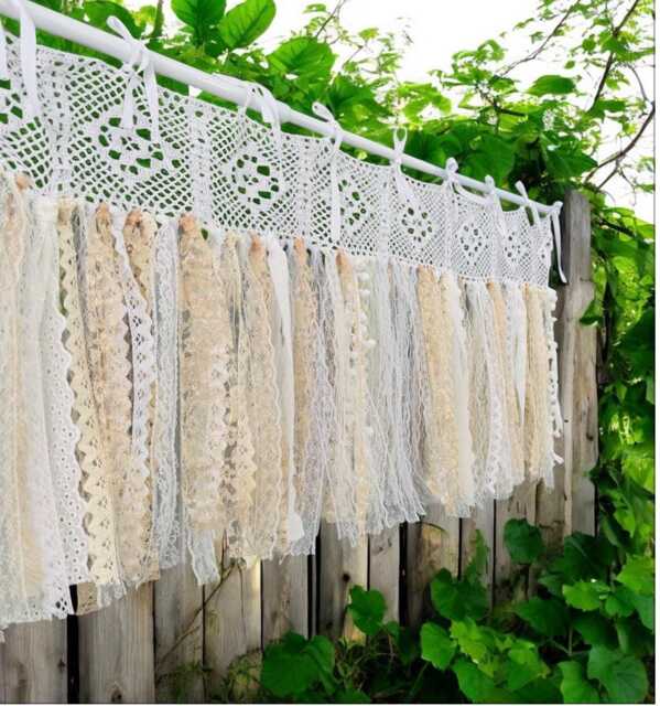 Shabby Chic Lace Garland Wedding Photo Backdrop, Rustic Beige Bunting 16 - image 1