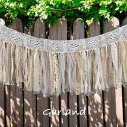 Shabby Chic Lace Garland Wedding Photo Backdrop, Rustic Beige Bunting 16 - thumbnail 4