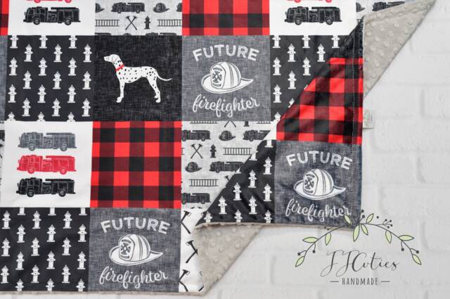 Fire Truck Minky Baby Blanket-Personalized Firefighter Personalized Blanket - Fireman Blanket Boy-Firetruck Nursery - image 1