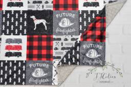 Fire Truck Minky Baby Blanket-Personalized Firefighter Personalized Blanket - Fireman Blanket Boy-Firetruck Nursery - thumbnail 1