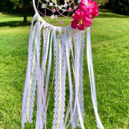 White Wall Decor Dream Catcher. Classic & Chic Crystal Glass Beaded Dreamcatcher/Pink Floral Accents. Bedroom Nursery Hanging - thumbnail 3