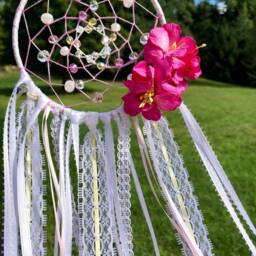 White Wall Decor Dream Catcher. Classic & Chic Crystal Glass Beaded Dreamcatcher/Pink Floral Accents. Bedroom Nursery Hanging - thumbnail 2