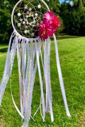 White Wall Decor Dream Catcher. Classic & Chic Crystal Glass Beaded Dreamcatcher/Pink Floral Accents. Bedroom Nursery Hanging - thumbnail 1