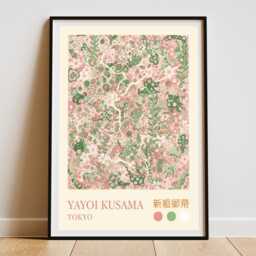 Yayoi Kusama Floral Print - Pink & Green Polka Dot Art - thumbnail 3