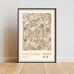 Yayoi Kusama Floral Print - Pink & Green Polka Dot Art - thumbnail 2