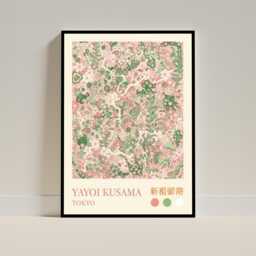 Yayoi Kusama Floral Print - Pink & Green Polka Dot Art - thumbnail 1
