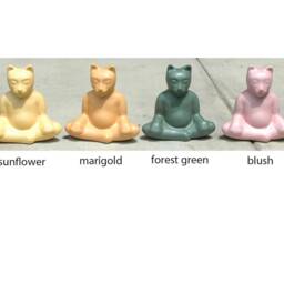 Buddha Cat, Zen Art Pottery, Handmade Meditating Yoga Cat Sculpture, Jade Green - thumbnail 3