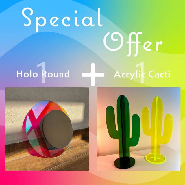 Holo Round Mirror & Bohemian Acrylic Cactus Set - image 1
