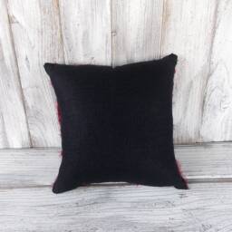 Pillow Cushion in Black With Maroon Ruffles, Texture & Flowers, Shabby Chic Romantic Home Decor - thumbnail 4