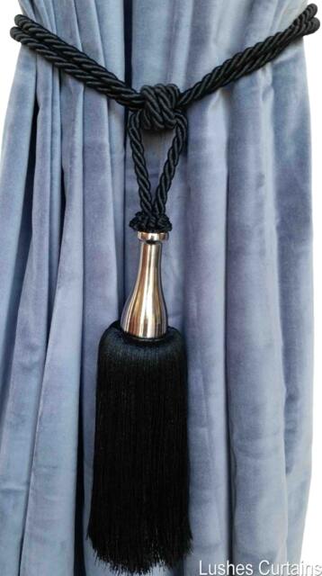 1 Modern Elegant Handmade Black Color Window Treatment Hardware Curtain/Drapery/Drape Tassel Double Rope Tieback/Holdback W/Chrome Steel - image 1