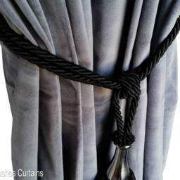 1 Modern Elegant Handmade Black Color Window Treatment Hardware Curtain/Drapery/Drape Tassel Double Rope Tieback/Holdback W/Chrome Steel - thumbnail 2