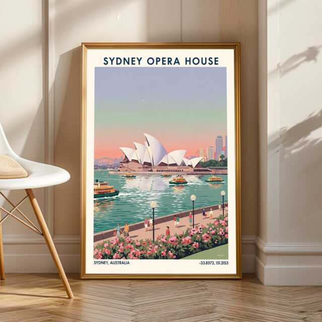 Sydney Opera House Print Pastel Retro Travel Art - image 1