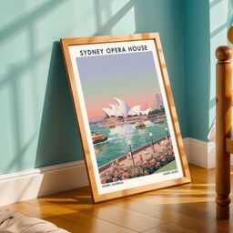 Sydney Opera House Print Pastel Retro Travel Art - thumbnail 2