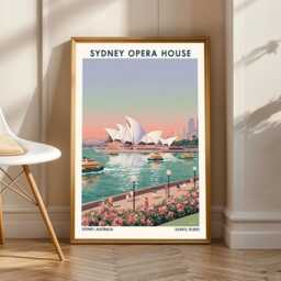 Sydney Opera House Print Pastel Retro Travel Art - thumbnail 1