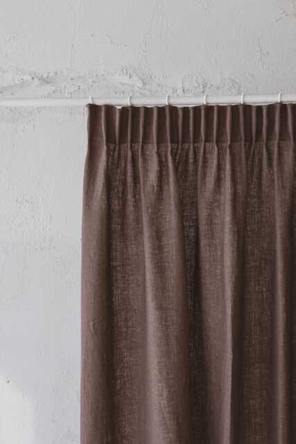 Cocoa Linen Pencil Pleat Curtain - Custom Natural Window Panel Brown Drapery For Living Room, Bedroom Or Dining Room D??cor - image 1