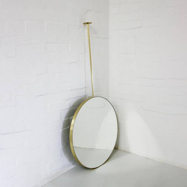 Orbis Round Ceiling Suspended Hanging Mirror With Brushed Brass Frame, Customisable - image 1