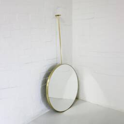 Orbis Round Ceiling Suspended Hanging Mirror With Brushed Brass Frame, Customisable - thumbnail 1