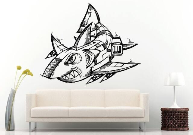 Sketch Of A Robot Shark Syborg Wall Decal Vinyl Sticker Mural Room Decor L664 - image 1