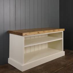 Rustic Double Shelf Shoe Bench - Entryway Hallway Organizer