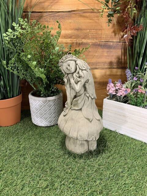stone Garden Fairy Angel On A Mushroom Gift Ornament - image 1
