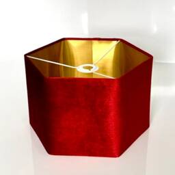 New Luxury Premium Quality Red Hexagon Velvet Lamp Shade Pendant Light Dark With Brushed Gold Lining - thumbnail 3