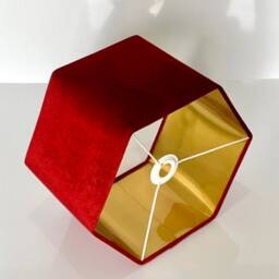 New Luxury Premium Quality Red Hexagon Velvet Lamp Shade Pendant Light Dark With Brushed Gold Lining - thumbnail 2