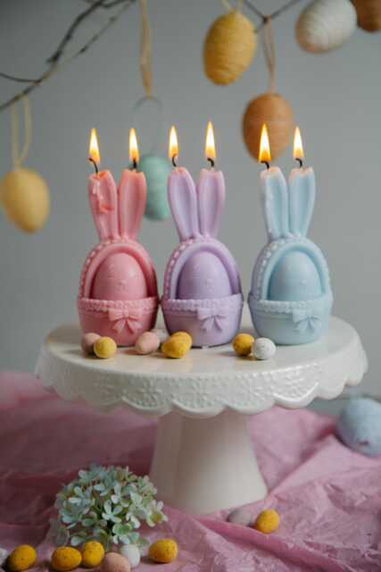 Handmade Easter Bunny Egg Candle - Pastel Spring Decor - image 1