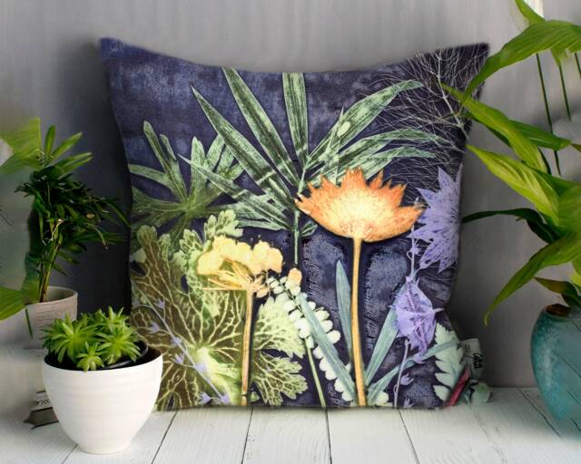Handmade Floral Botanical Cushion, Midnight Jungle Design, Compliments Home Interiors, Perfect Decor - image 1