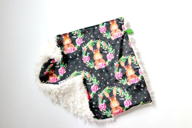 Dream Lovie. Security Blanket. Personalized Lovey. Faux Fur Bunny Portrait Black. Mini Baby Minky Shower Gift - image 1