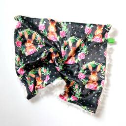 Dream Lovie. Security Blanket. Personalized Lovey. Faux Fur Bunny Portrait Black. Mini Baby Minky Shower Gift - thumbnail 4